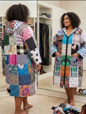 Upcycled Vtg Quilt Blanket Midi Coat XL-1X handmade Dont Throw It Out